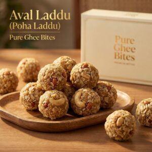 Aval poha laddu made with flattened rice pure ghee and jaggery