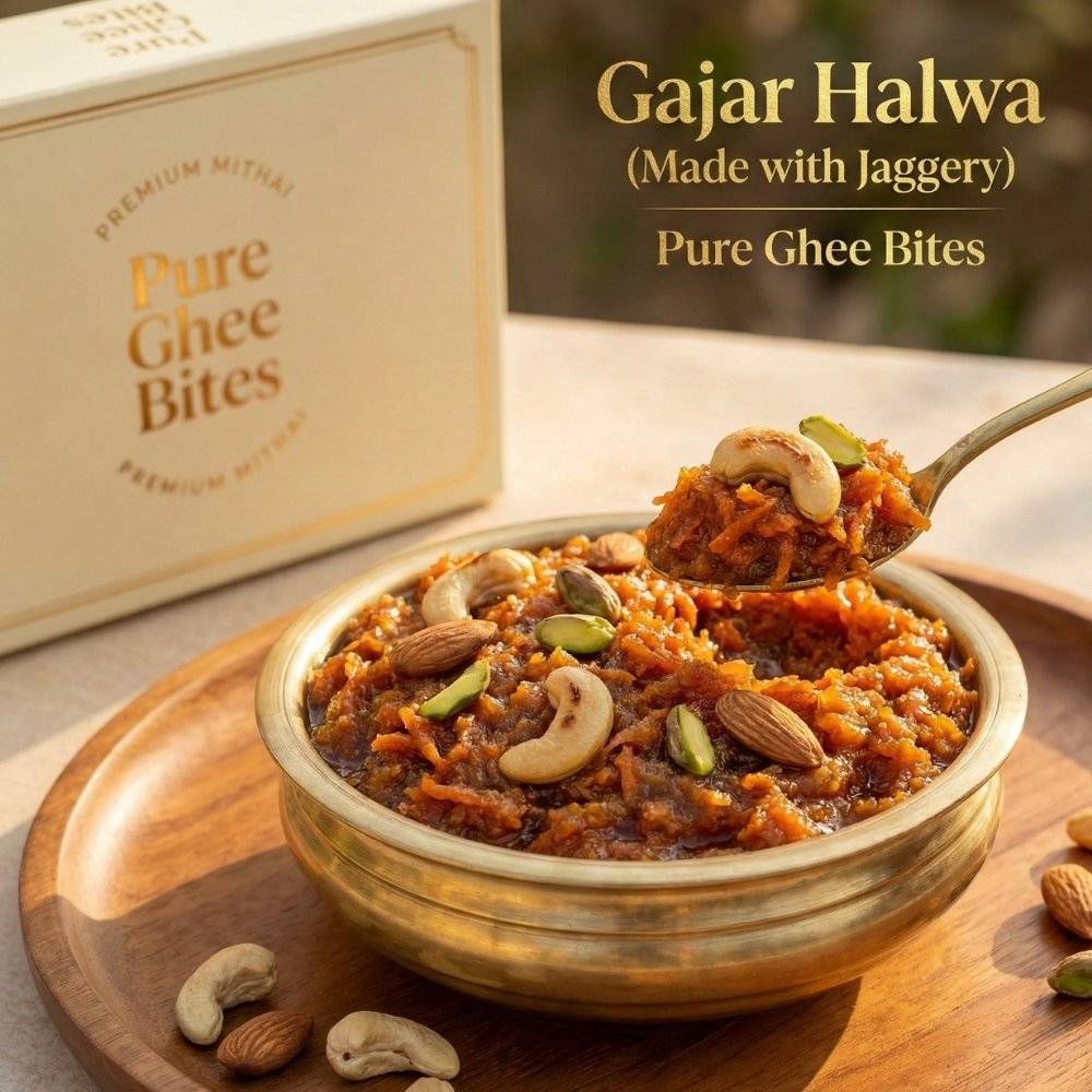 Gajar ka halwa made with fresh carrots pure ghee and jaggery