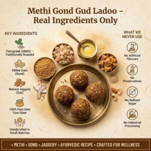Methi gond gud ladoo ingredients gond methi jaggery and ghee