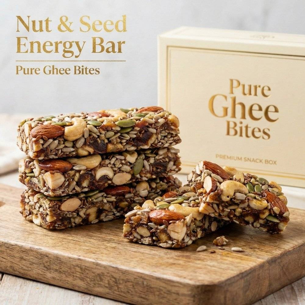 Nut and seed energy bar made with mixed nuts seeds and jaggery