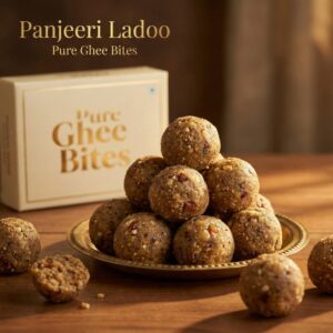 Panjeeri laddu made with whole wheat dry fruits and pure desi ghee