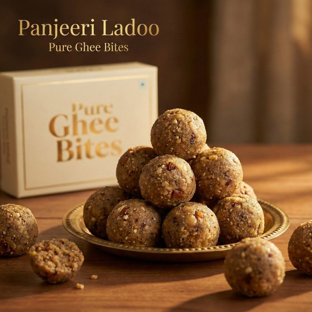 Panjeeri laddu made with whole wheat dry fruits and pure desi ghee