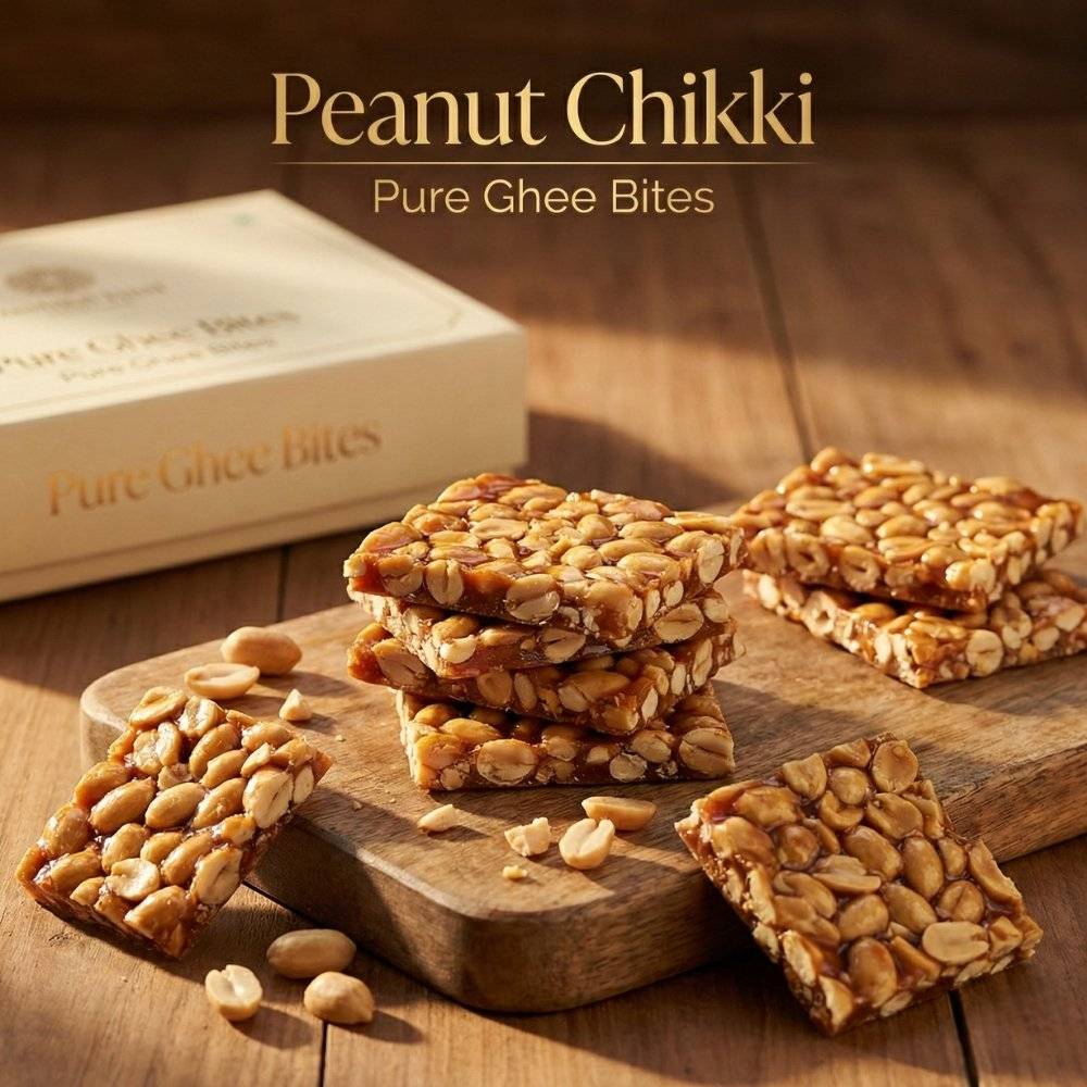 Peanut chikki made with roasted peanuts and jaggery