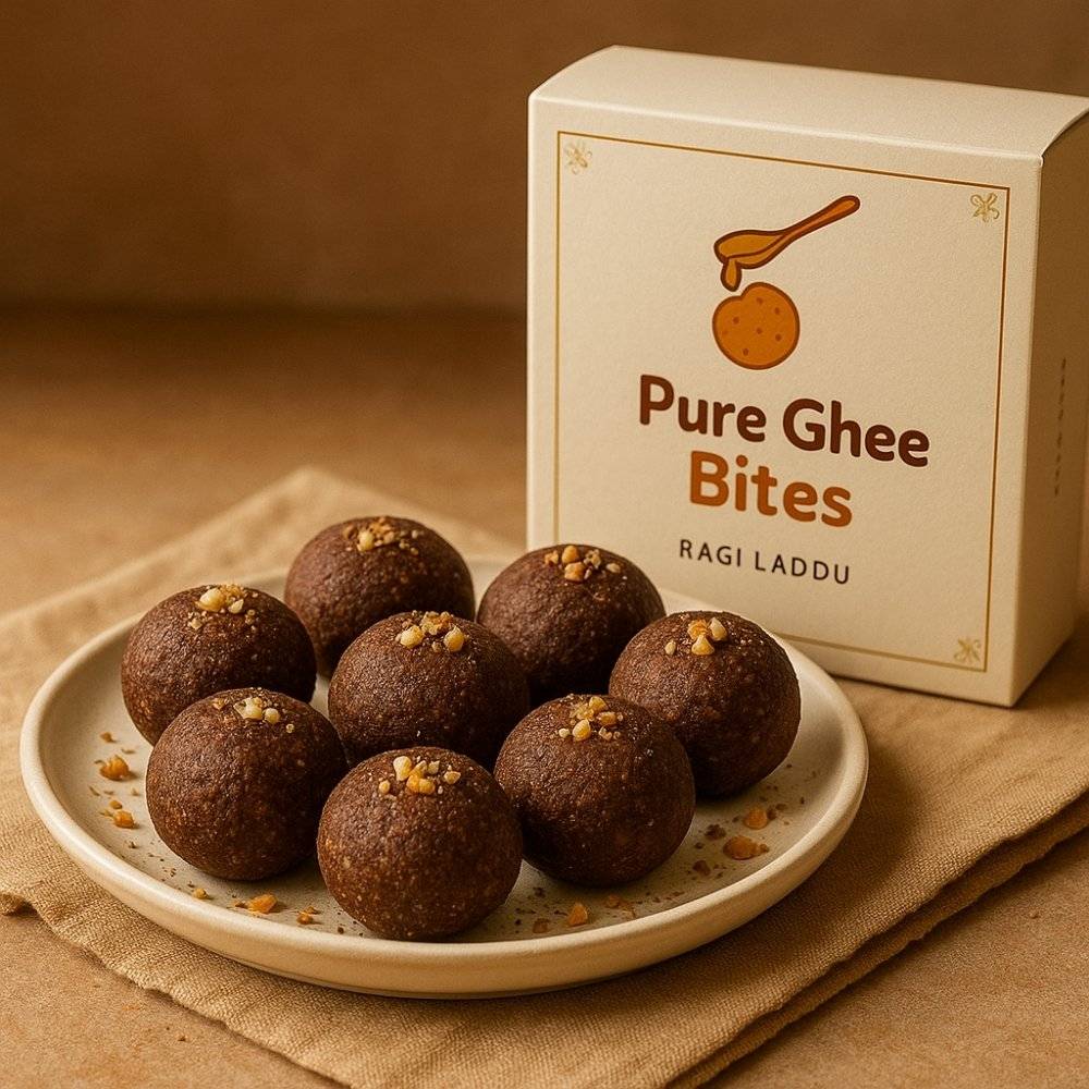 Ragi ladoo made with pure desi ghee and jaggery by pure ghee bites