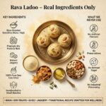 Rava ladoo ingredients semolina ghee jaggery and dry fruits