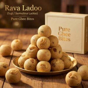 Rava ladoo made with roasted semolina and pure desi ghee