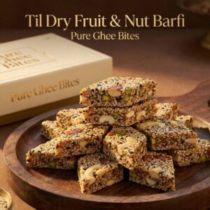 Til dry fruit and nut barfi made with sesame jaggery and mixed nuts